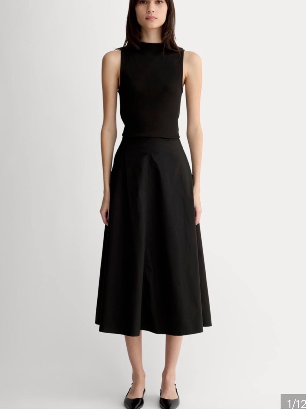 Everlane Black Midi A-Line Cotton Skirt 6 NWT